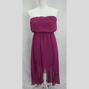 G By Guess XS Magenta Strapless Smocked Waisted, High-low Illusion Dress